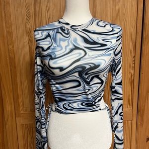 M Shein Blue/White Crop Long Sleeve